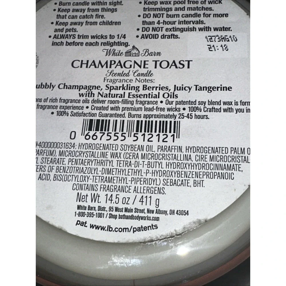 White Barn Bath & Body Works Champagne Toast 3-Wick Scented Candle 14.5oz Pink